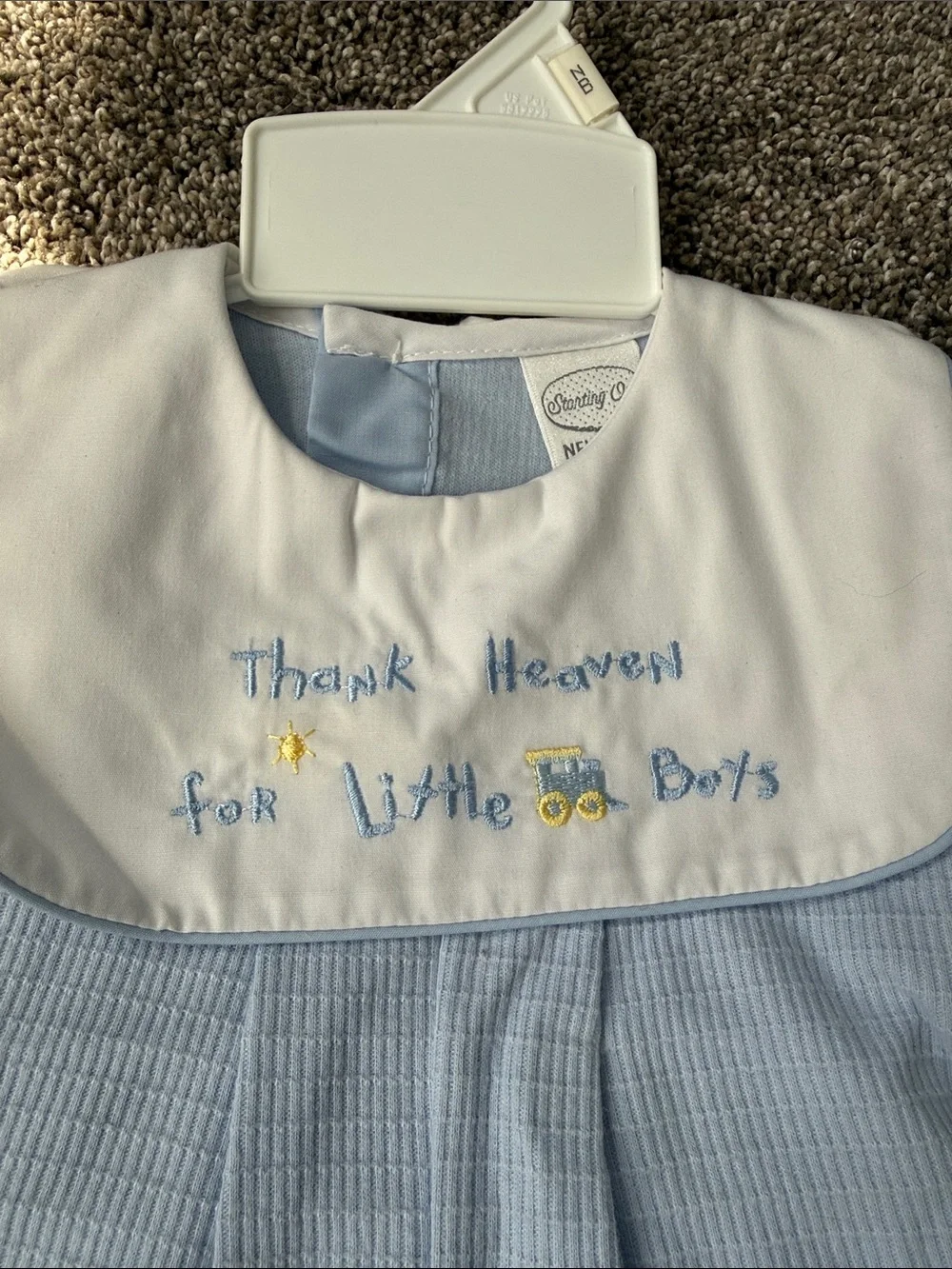 Starting Out Light Blue and White Boys' Shortall with Embroidered Text